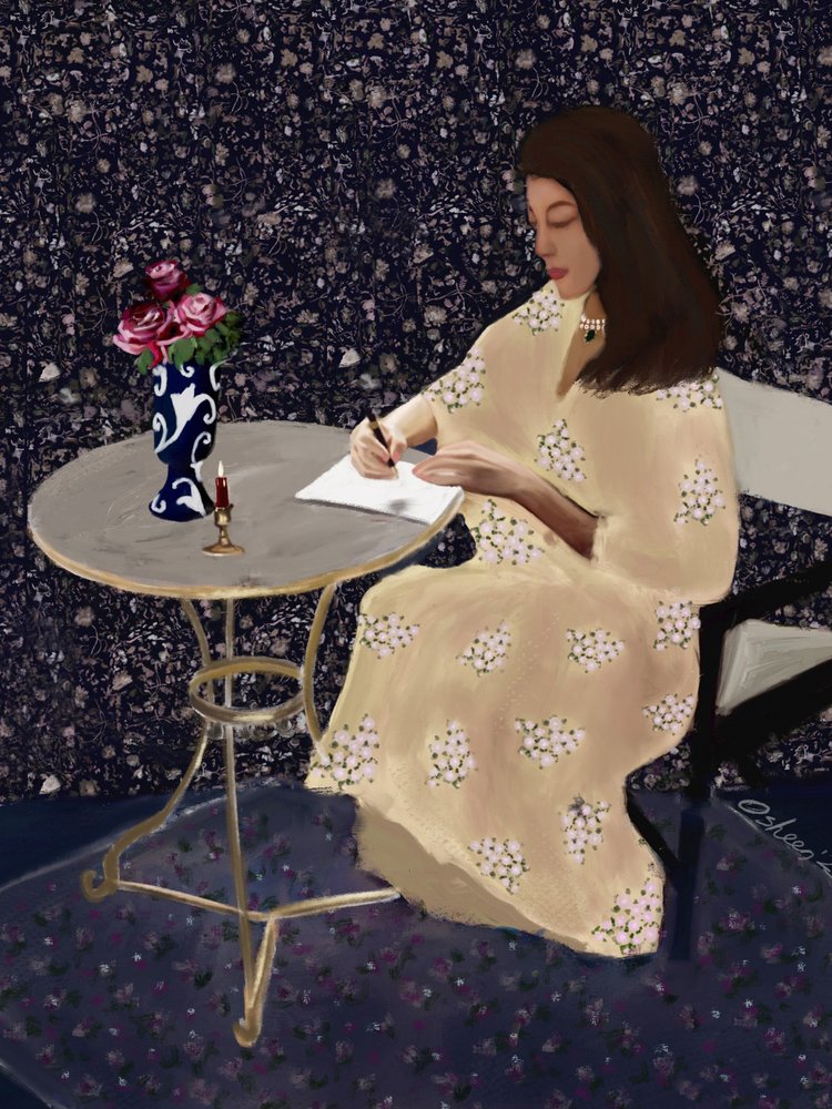 Élégante femme écrivant - Osheensgallery