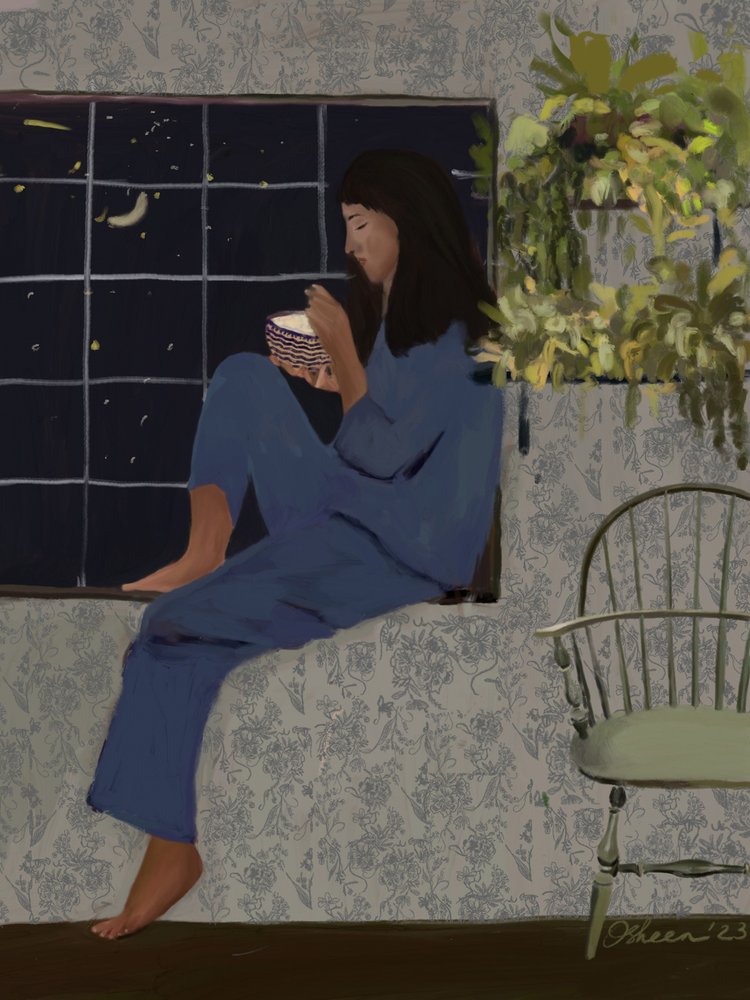 Repas à la fenêtre au clair de lune - Osheensgallery