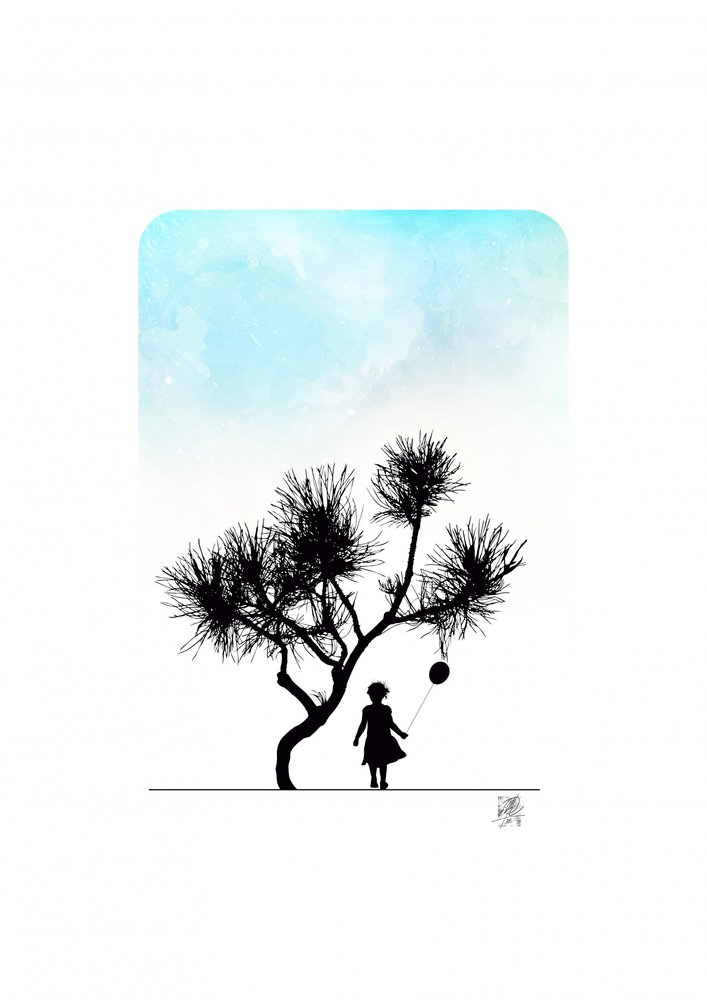 Une petite fille sous un arbre - Osvaldo Russo