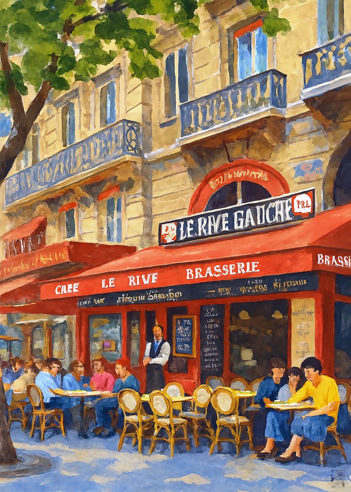 Un café animé à Paris - Osvaldo Russo