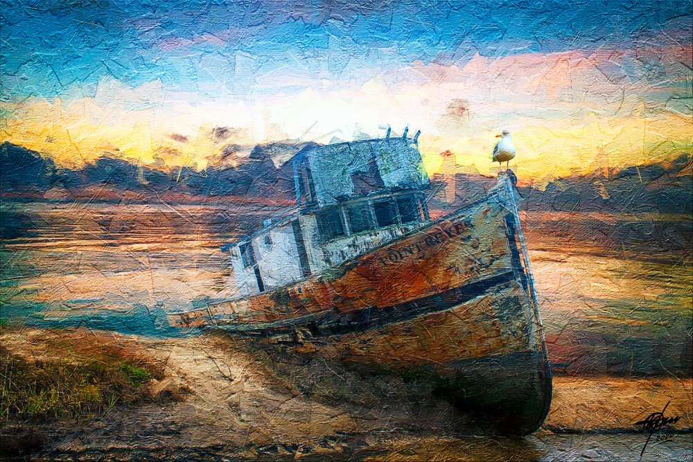 Un bateau rustique au coucher du soleil - Osvaldo Russo