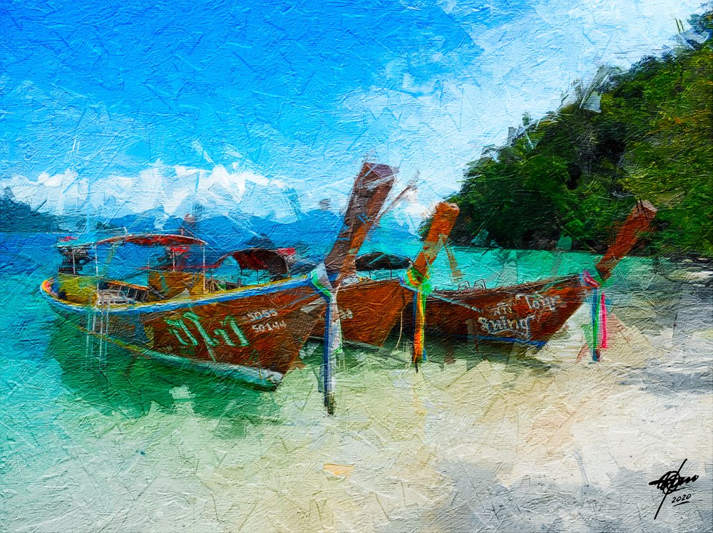Bateaux de plage tropicaux sereins - Osvaldo Russo