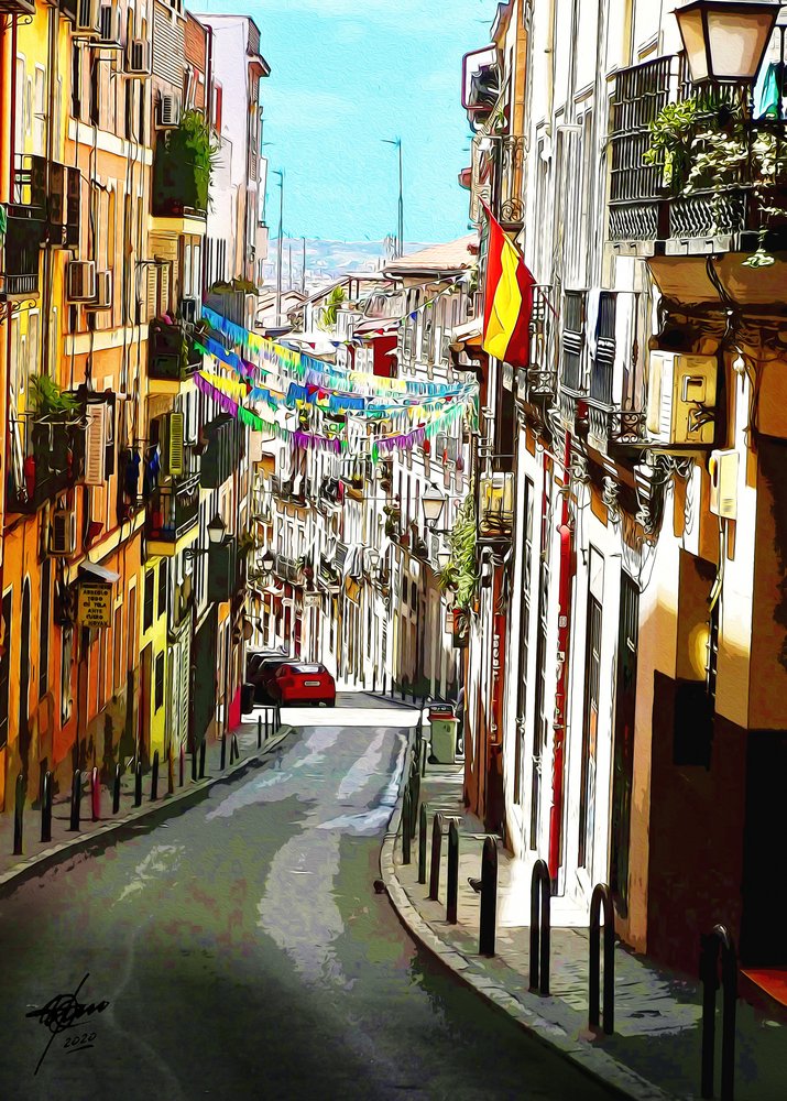 Une rue espagnole animée - Osvaldo Russo