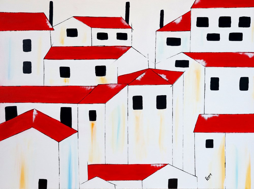 Maisons blanches aux toits rouges - Poonam Choudhary