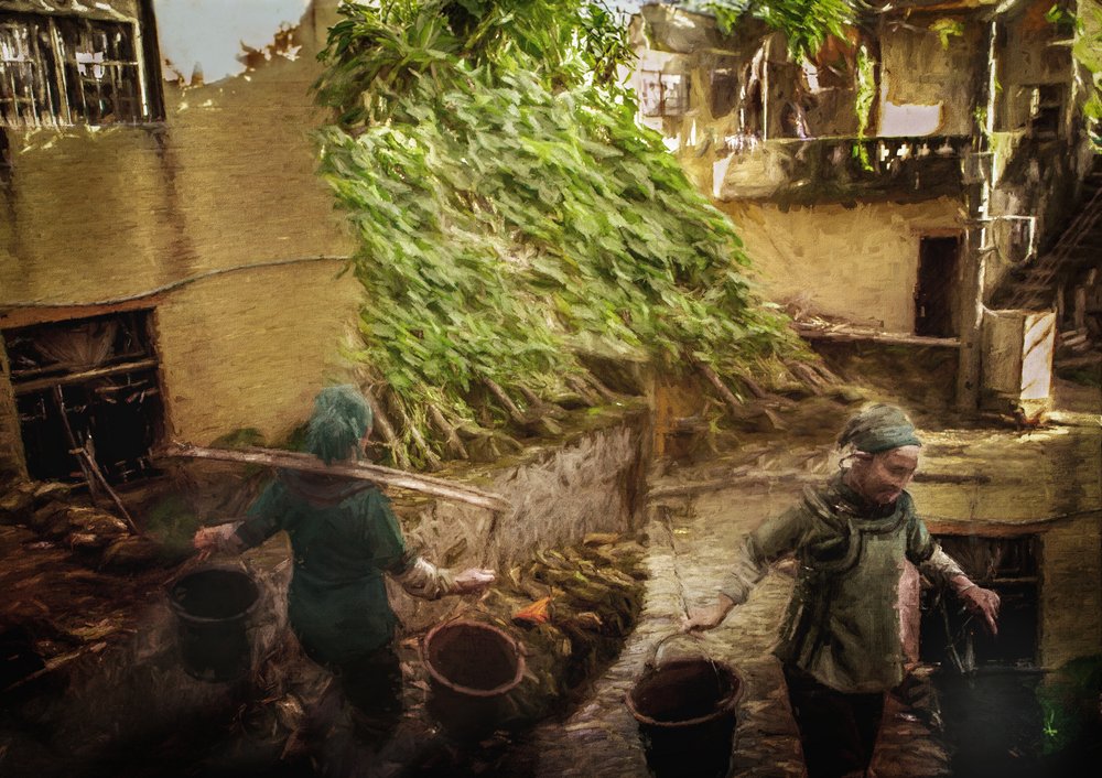 Femmes sur un chemin de village - Rachel Pansky