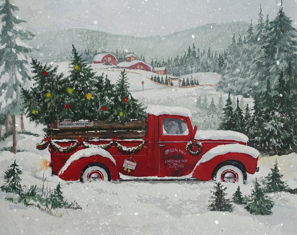 Noël et neige avec le camion rouge - Renate Holzner