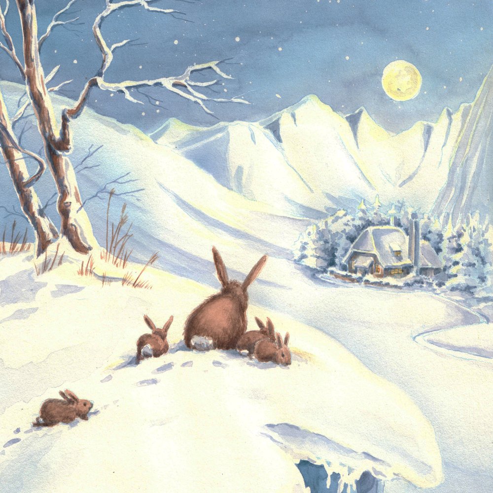 La famille des lapins par une nuit enneigée - Renate Holzner
