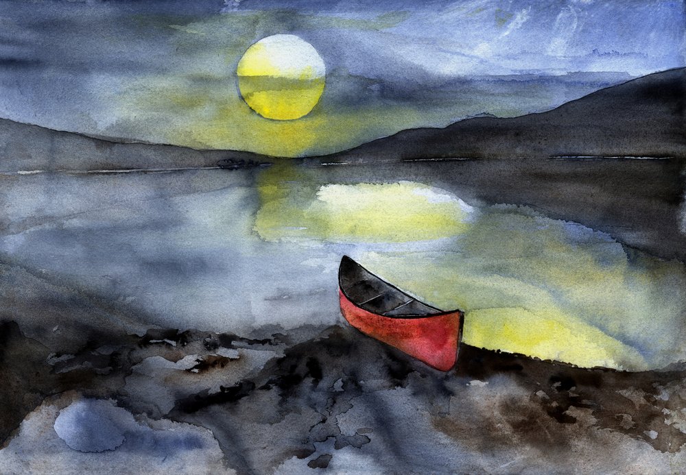 Une pirogue rouge au clair de lune - RodMacIver
