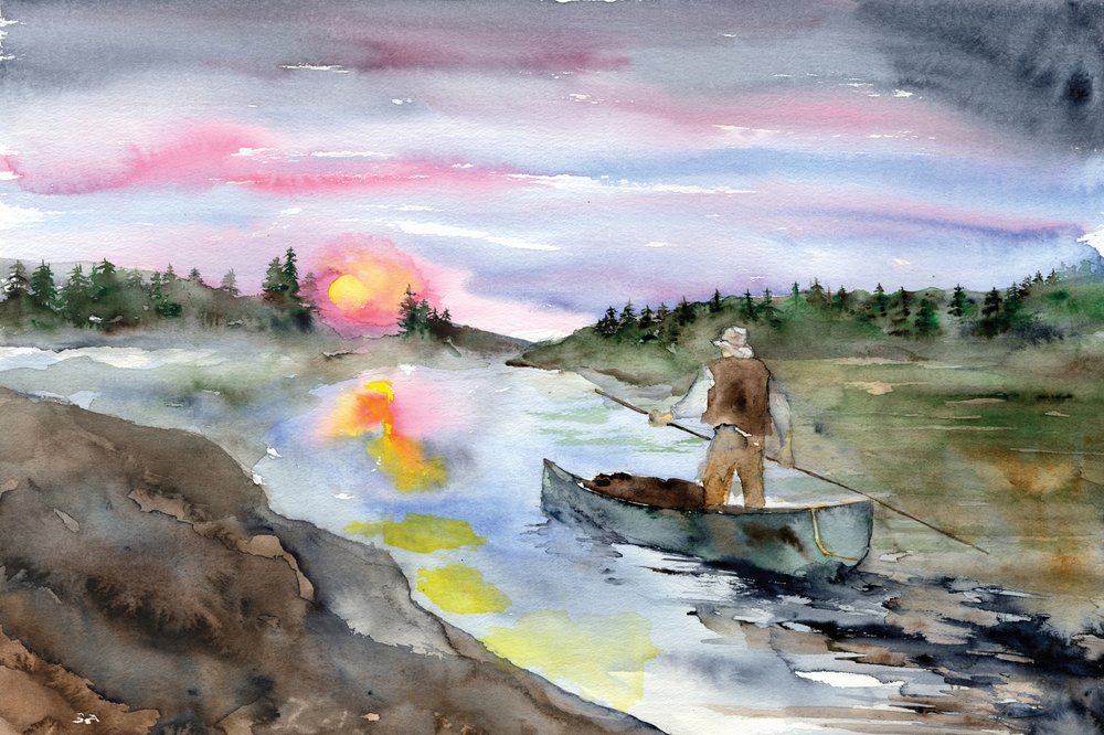 Pagayeur au coucher du soleil sur la rivière - RodMacIver