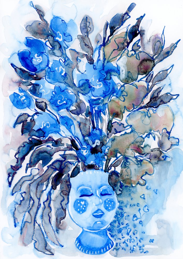 Une coiffe fleurie bleue fantaisiste - Rosana Laiz Blursbyai