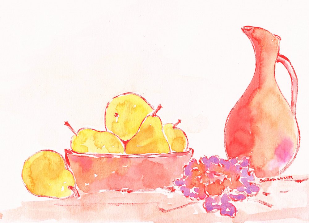 Aquarelle : Poires et pichet - Santhosh ch