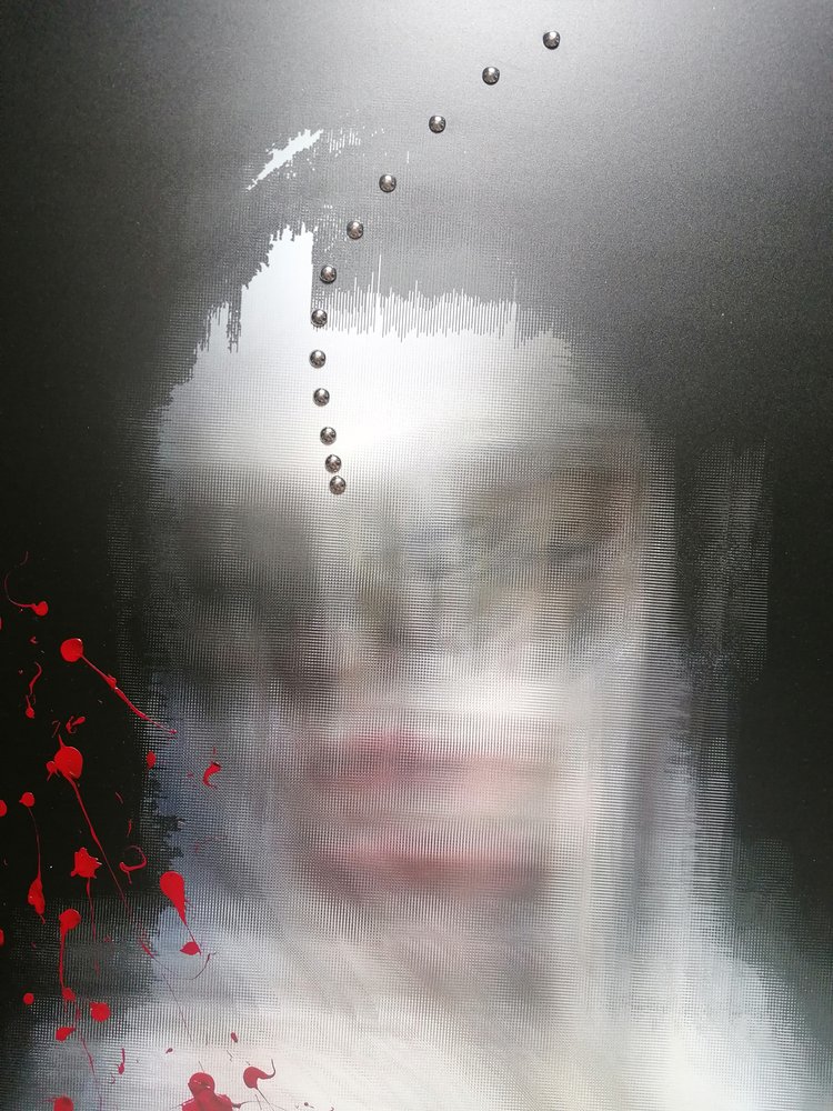 Visage abstrait aux coulures rouges - Stefano Mazzolini