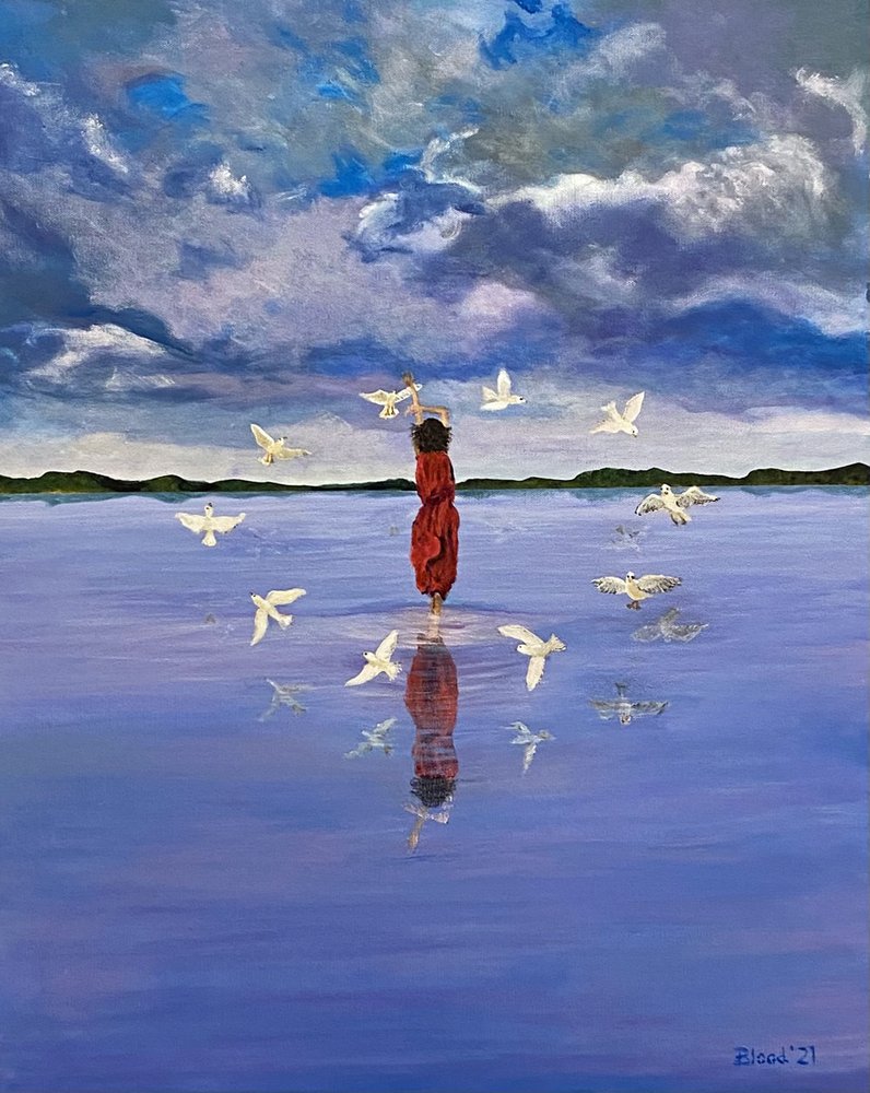 Une femme et des oiseaux en vol - Tom Blood