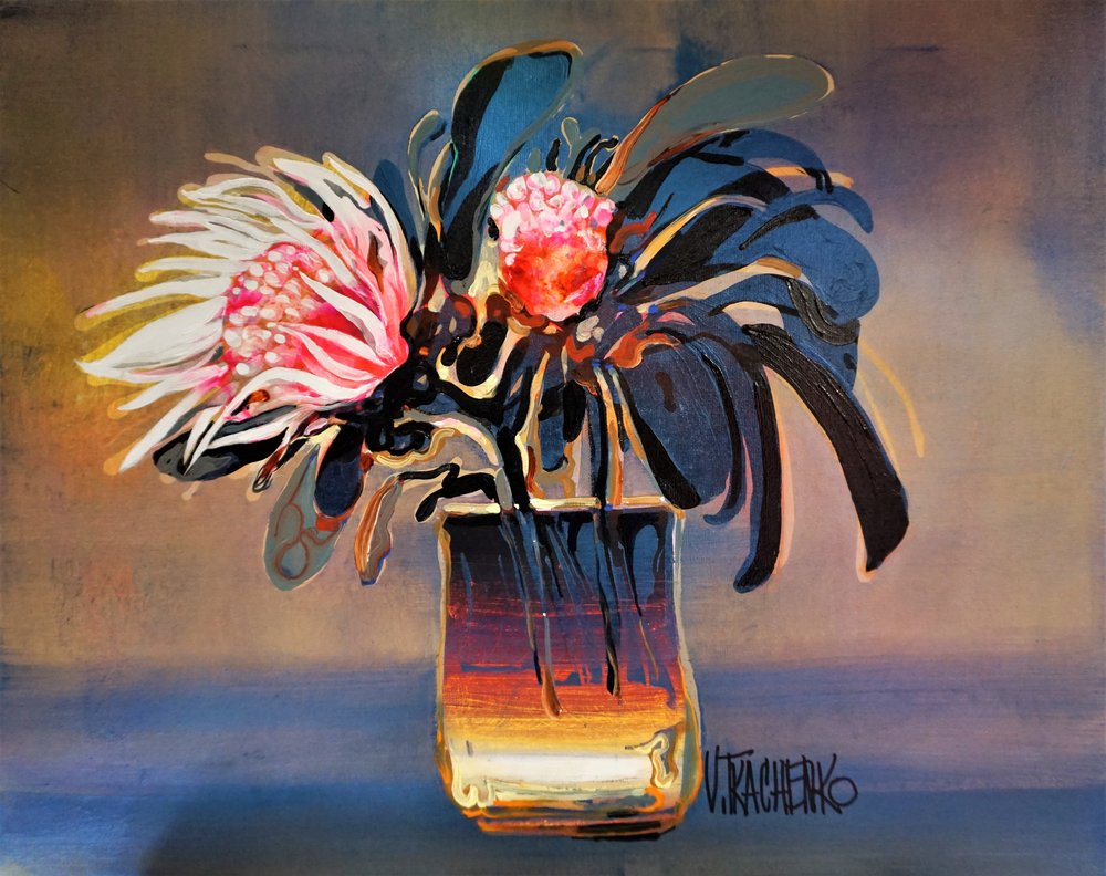 Nature morte aux protéas audacieuses - Victor Tkachenko