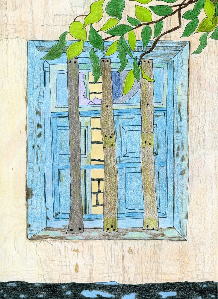 Fenêtre bleue rustique - Viktoriia Saunina
