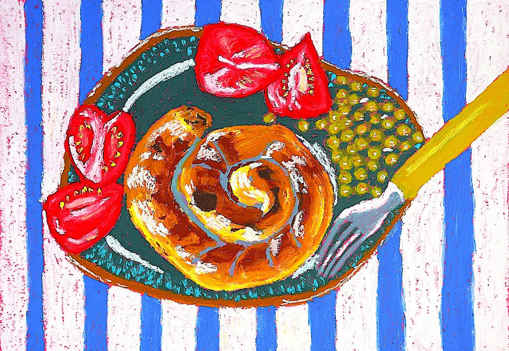 Pâtisserie en spirale sur fond rayé - Viktoriia Saunina