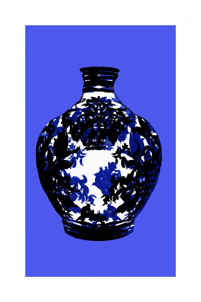Élégant vase bleu à motifs floraux - cartissi