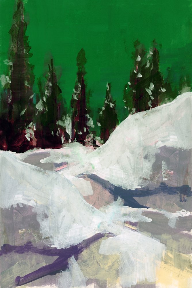 Chemin enneigé, ciel vert - cartissi