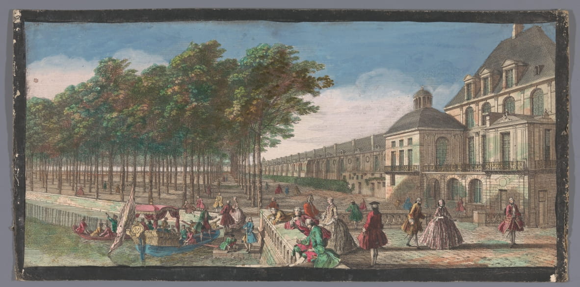 Gezicht op de Cour de la Fontaine van het Palais de Fontainebleau Veue d