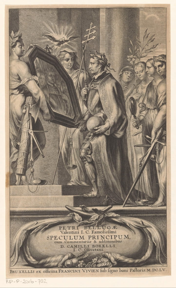 Le roi est tenu devant un miroir par la justice et la foi Page de titre