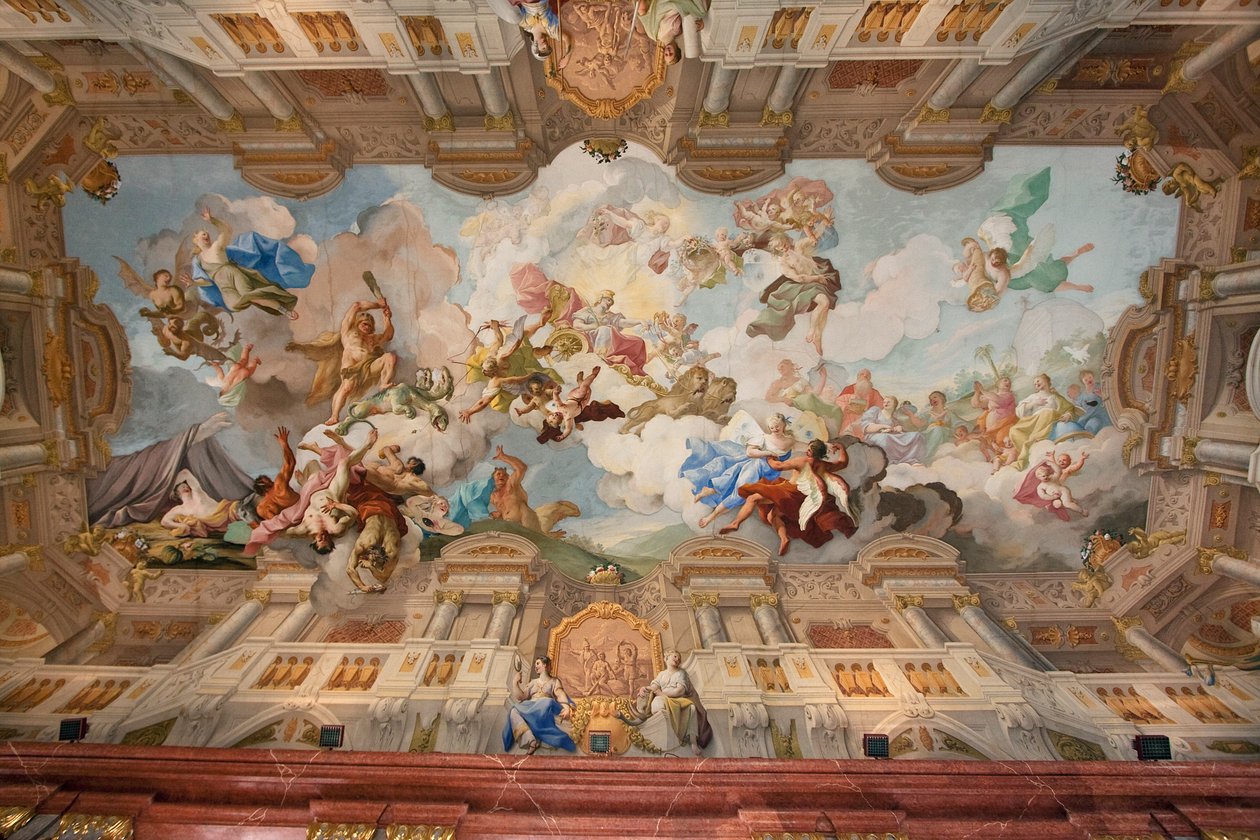 Peinture architecturale sur la fresque du plafond par Gaetano Fant dans la salle de marbre du monastère bénédictin de Stift Melk, Basse-Autriche, Autriche - Unknown