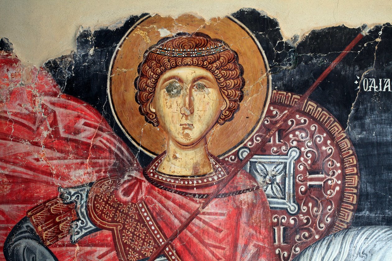 Fresque byzantine du XVe siècle (détail) Saint Georges, église de l