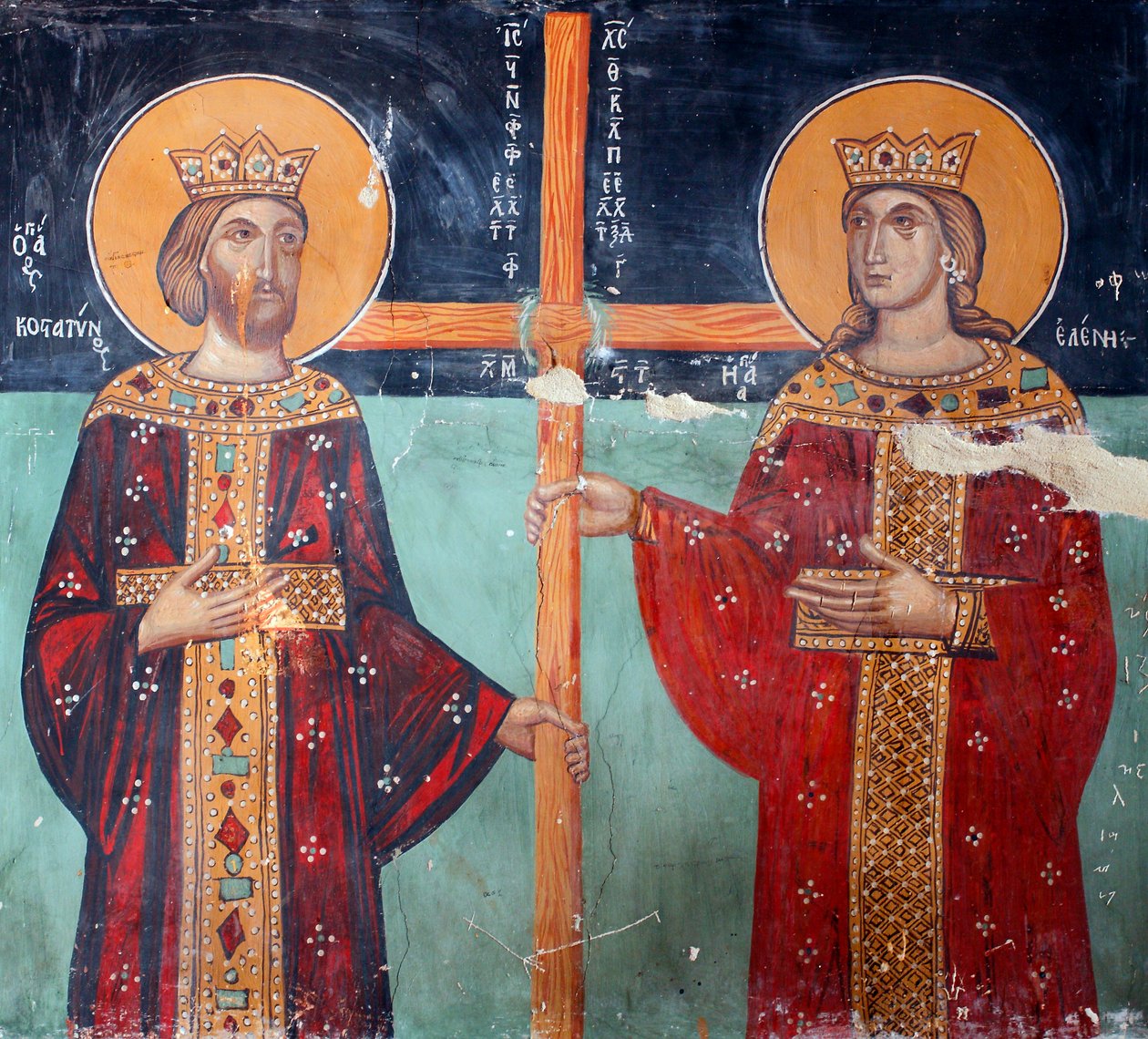 Fresque byzantine du 15ème siècle, Empereur Constantin et sa mère Hélène, Chapelle de l