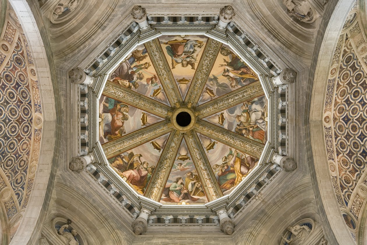 Vue de la voûte de la nef centrale avec fresque, Certosa di Pavia, Lombardie, Italie - Unknown