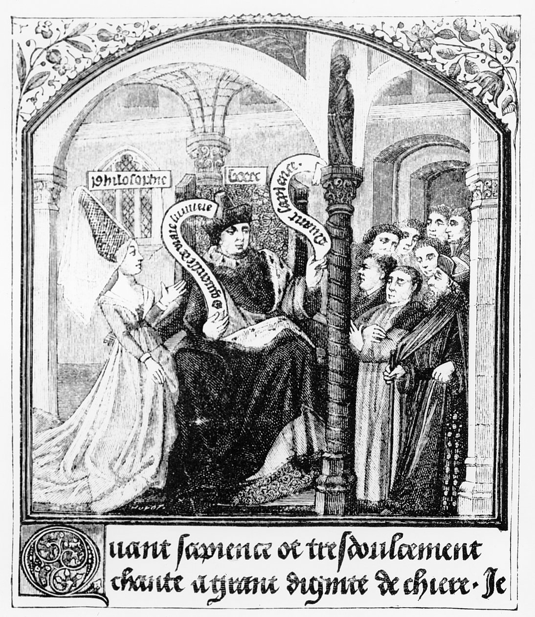 Boèce (480-524) consulte Dame Philosophie, miniature de 