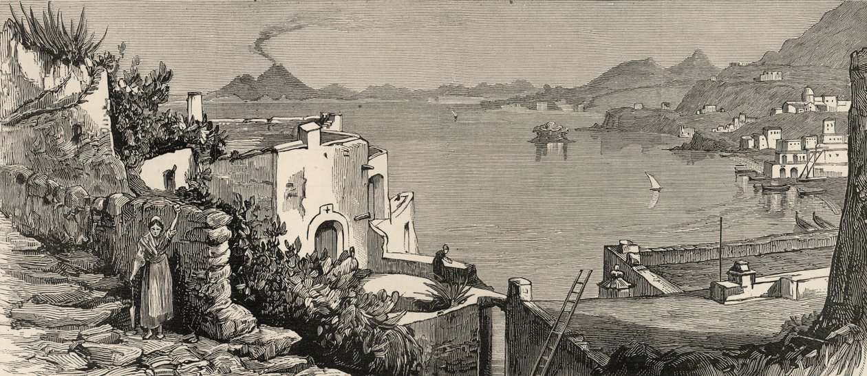 Le désastreux tremblement de terre à Ischia : La plage et la ville de Casamicciola depuis le village de Lacco, de 