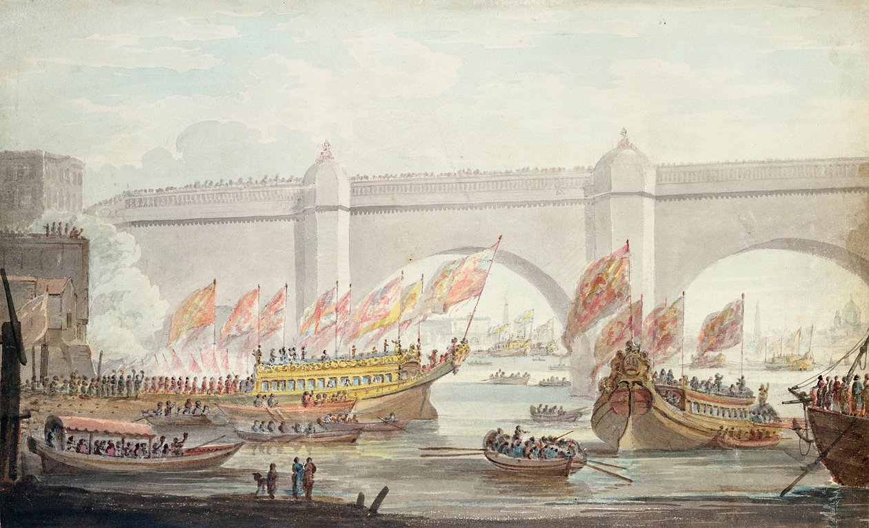 Le Maire débarquant à Westminster, avec une Vue du Pont, 1840 - English School