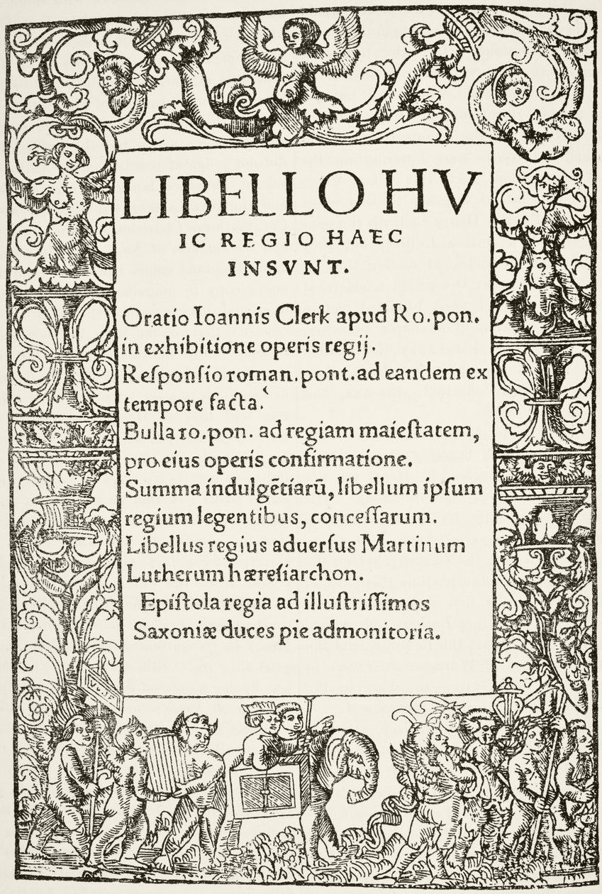 Page de titre de la Défense des sept sacrements du roi Henri VIII, imprimée par Richard Pynson en 1521, de 
