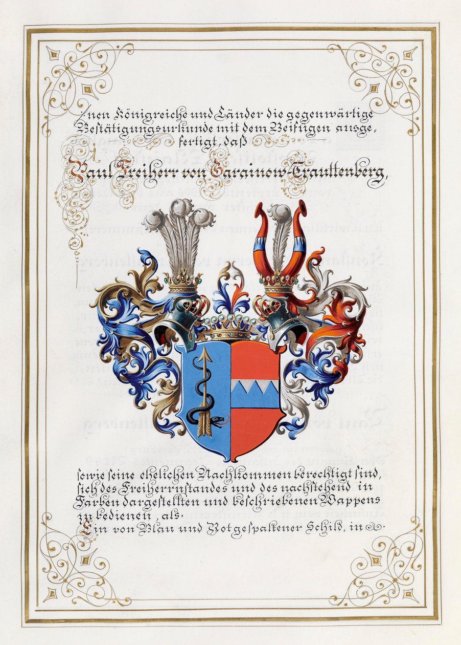 Wappen Trauttenberg, von einem Adelsdiplom - Anonymous