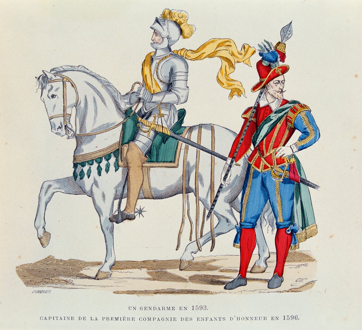 Un gendarme en 1593 et un capitaine de la première compagnie des 
