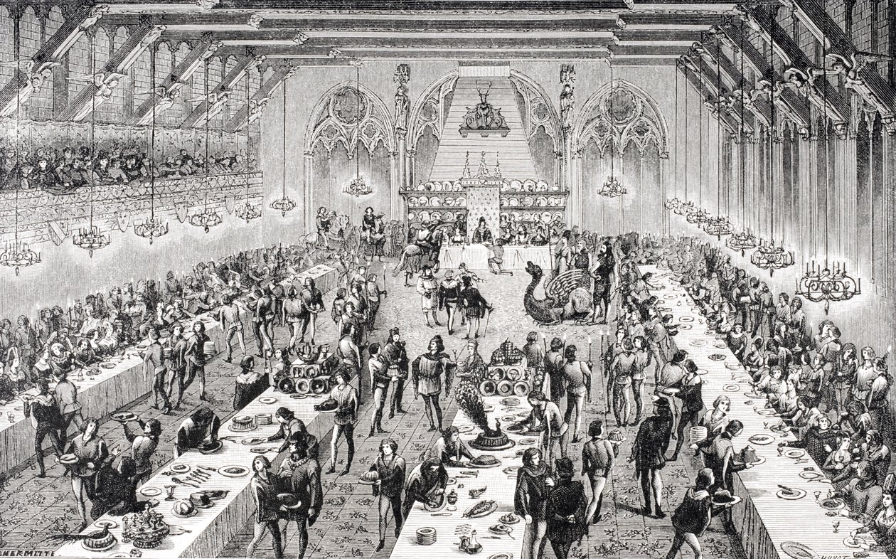 Grand banquet cérémonial à la cour française au XIVe siècle, d