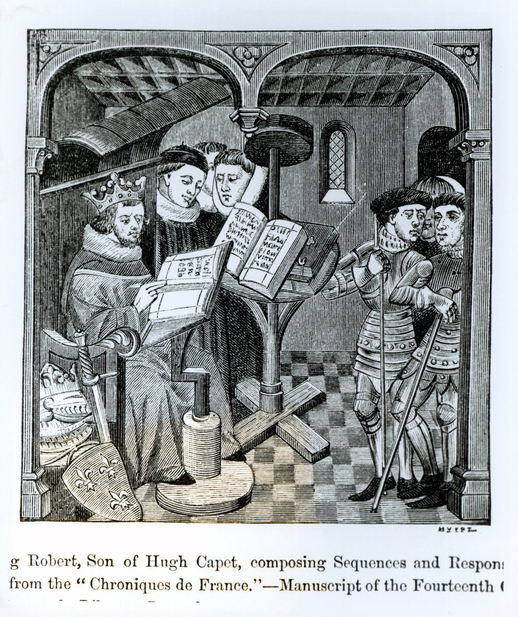 Le roi Robert II (970-1031) fils de Hugues Capet composant des Séquences et Réponses, des 