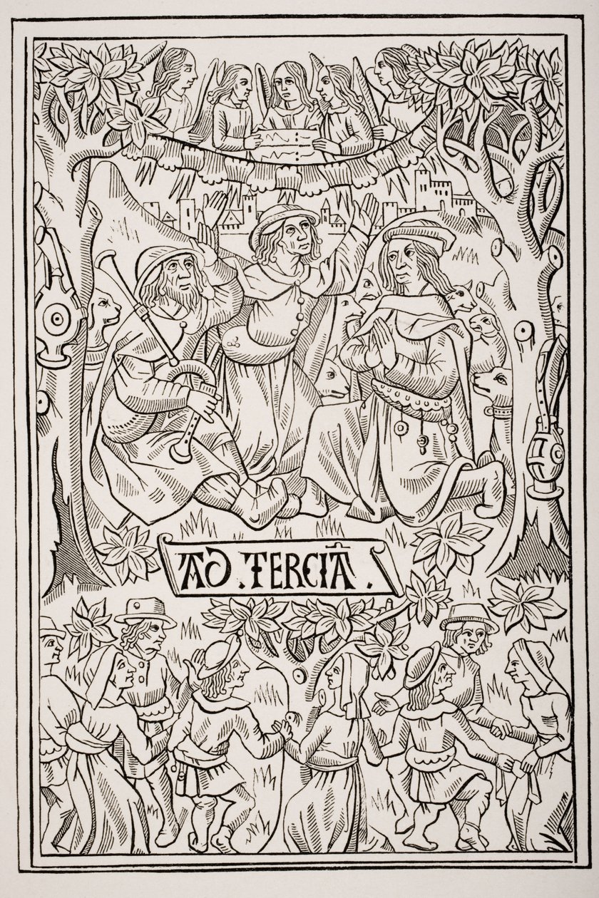 Bergers célébrant la naissance du Messie avec des chants et des danses, d