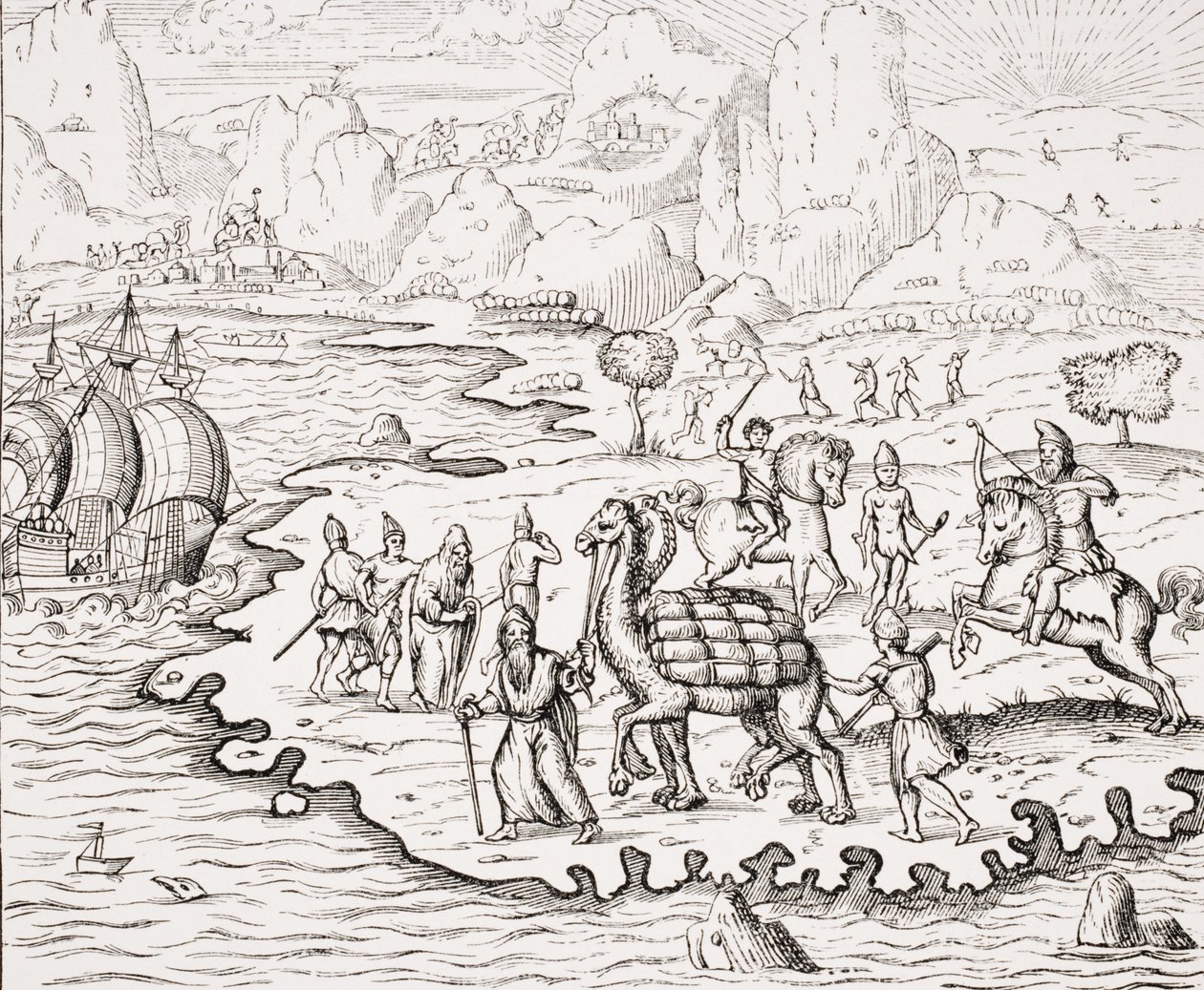 Transport de marchandises sur le dos de chameaux, reproduction d