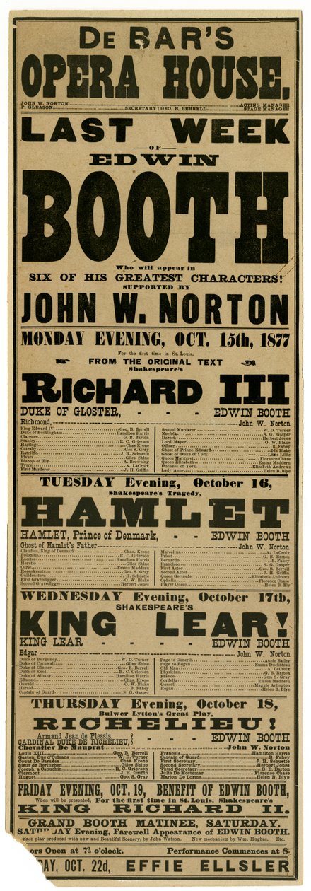 Affiche publicitaire pour la semaine du 15 octobre 1877 et les attractions à venir, De Bar - Unknown