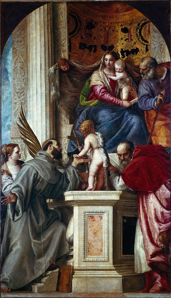 La Sainte Famille avec des saints (Conversation sacrée connue sous le nom de Pala di San Zaccaria ou Retable de Saint Zacharie) - Veronese