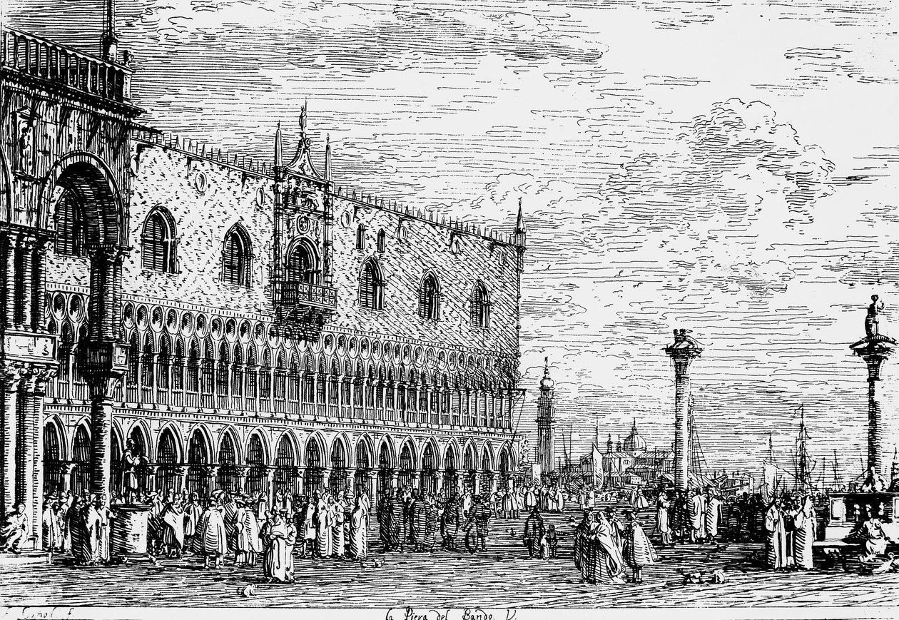 Palais des Doges et Piera del Bando, Venise, gravure par Giovanni Antonio Canal, dit Canaletto (1697-1768), Italie - Canaletto