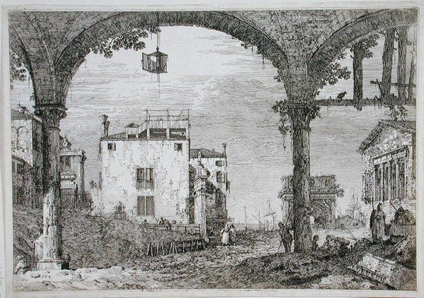 Vue à travers une arcade vers des bâtiments côtiers - Canaletto