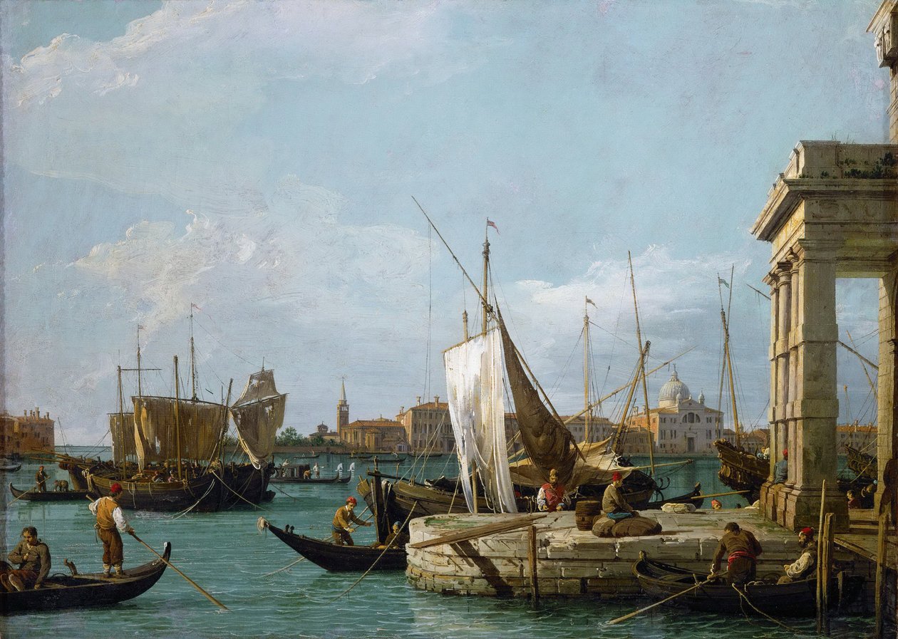 Rococo : Punta della Dogana (La Douane) à Venise par Canaletto, vers 1725. Musée d