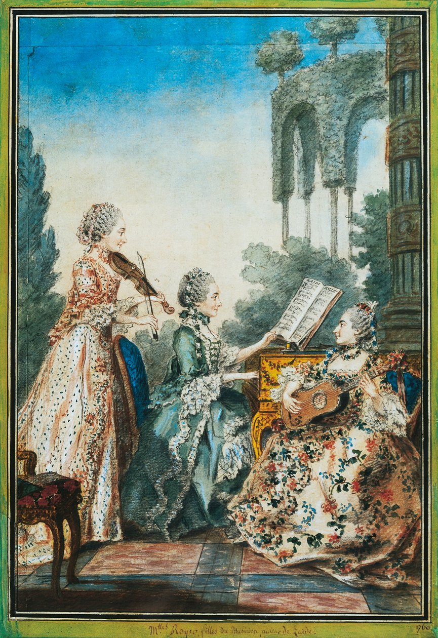 Les trois filles du compositeur Joseph-Nicolas-Pancrace Royer jouant la musique du ballet Zaide - Carmontelle