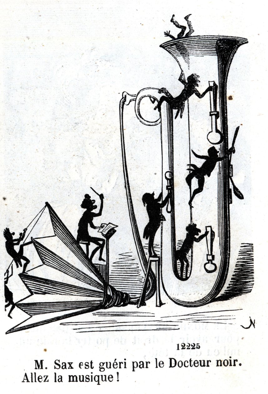 M. Sax est blessé par le docteur noir. (Adolphe (Adolph) Sax, inventeur du saxophone (1814-1894)) - Nadar