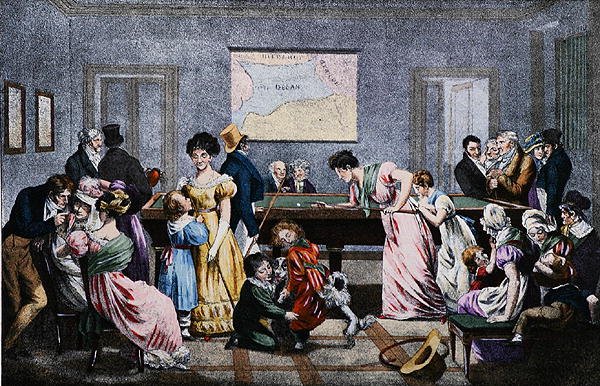 Salle de billard au XIXe siècle, gravé par Marlet - (after) French School