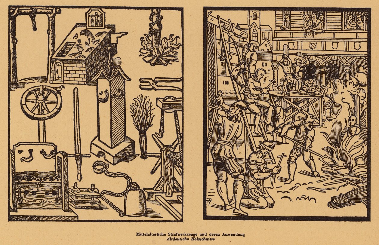 Châtiments médiévaux (gravure sur bois) - (after) German School