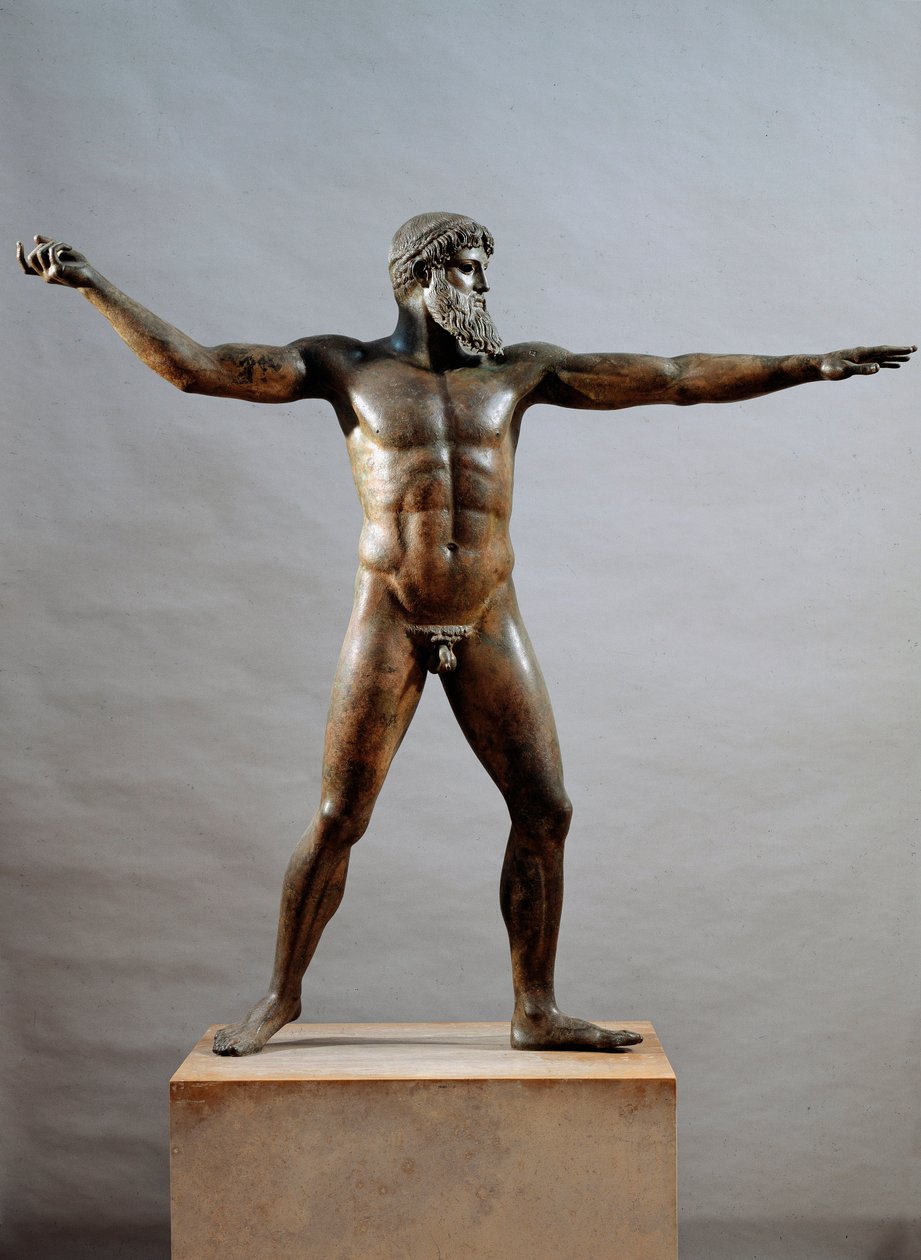 Art grec : statue en bronze appelée le dieu du cap Artémision attribuée au sculpteur Kalamis - (attr. to) Kalamis