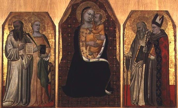 Triptyque : Madone et Enfant flanqués de quatre saints - (attr to) Puccio di Simone
