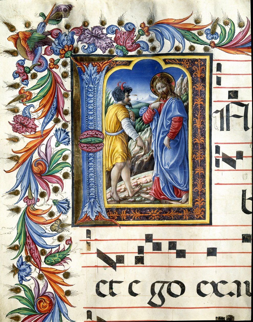 Lettrine décorée représentant la tentation du Christ. Miniature par Liberale da Verona (1445-1529) d